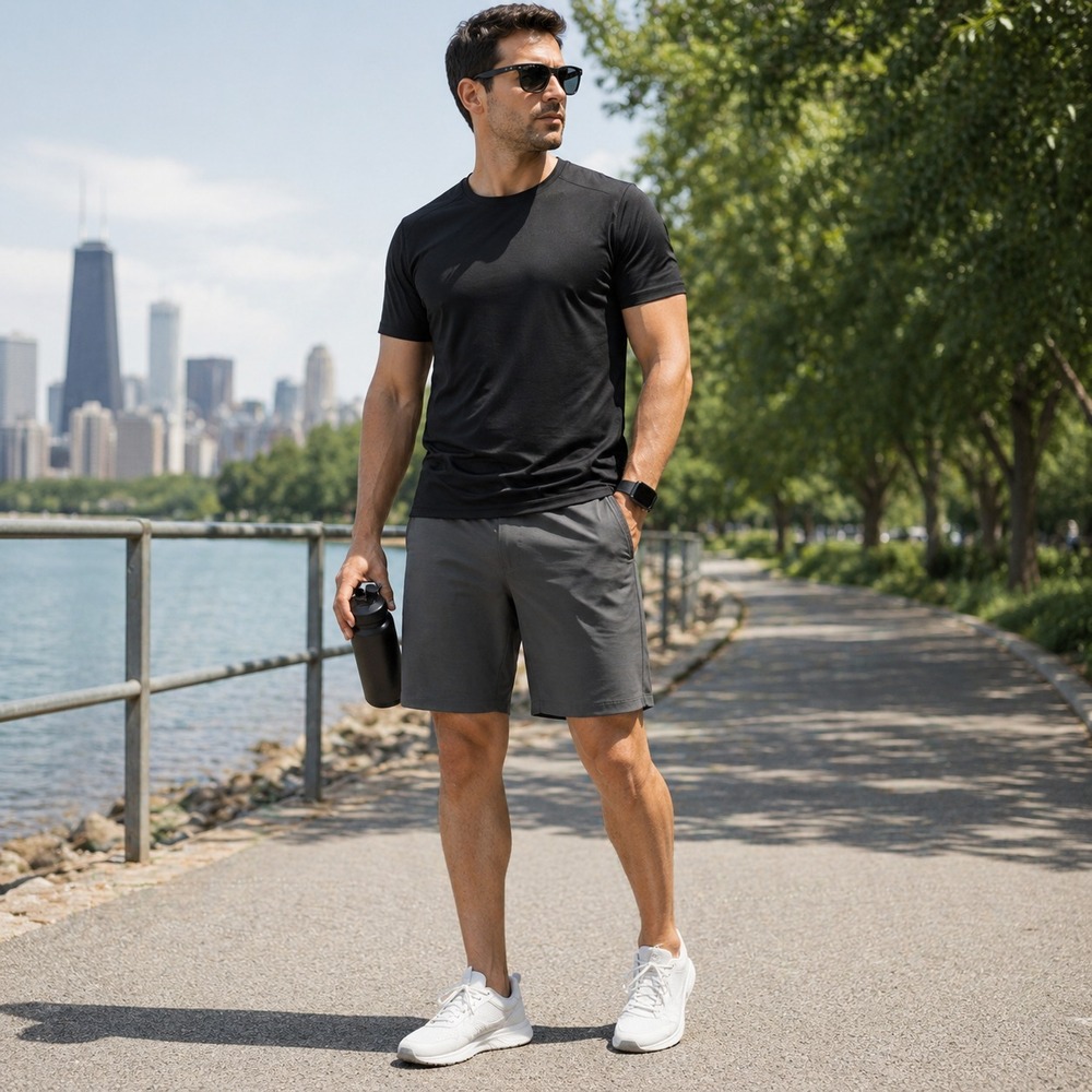 BYLT Basics Mens Shorts Sz M Gray Performance Stretch Casual Athletic Flat Front